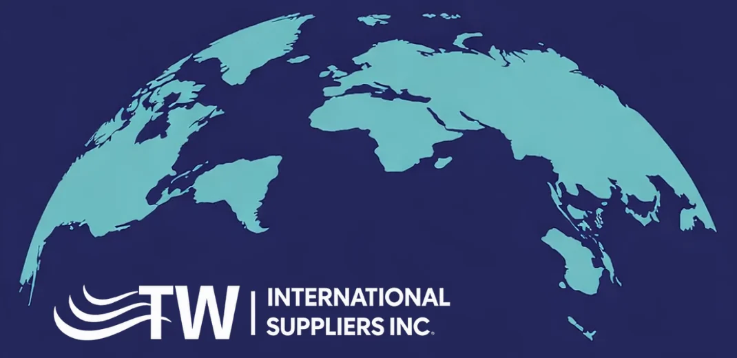 TW International Suppliers Inc. logo on a world map